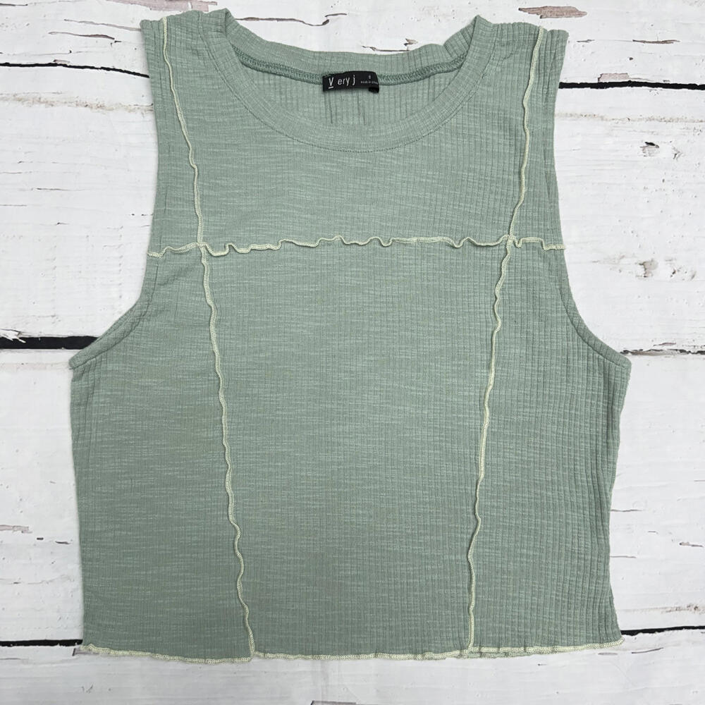 Very J Ribbed Seam Detail Tank Top Sage Green S‎ Clean Girl Y2K